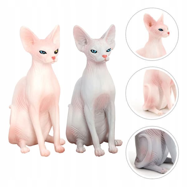 2 COLOURFUL DECORATIVE PVC CAT FIGURINES