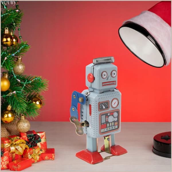 HAND-WINDING RETRO METAL WALKING ROBOT