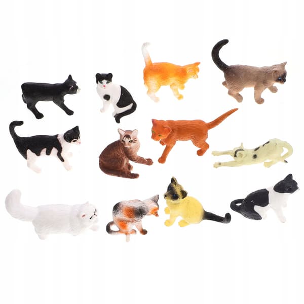 12 CAT FIGURINES IN VARIOUS COLOURS – DECORATION AND GIFT