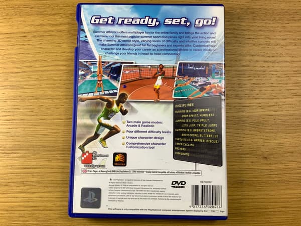 SUMMER ATHLETICS – game disc in very good+ condition, complete PS2 set