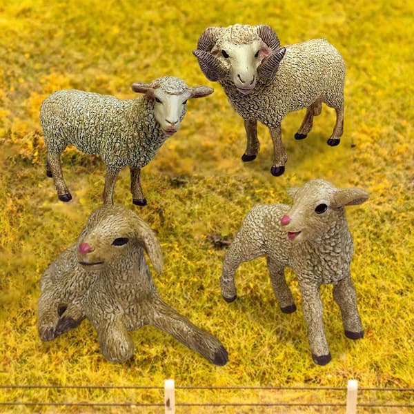 Lifelike Animal Model, educational mini figurines – Miniature Models: 4 sheep