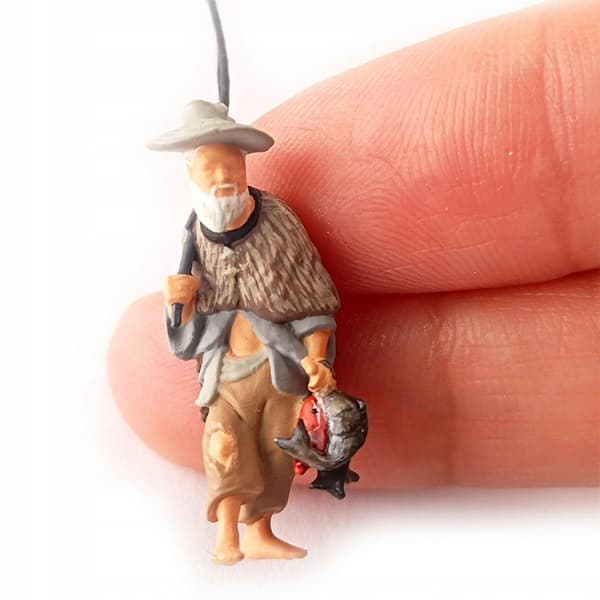 1:64 Ancient Chinese figures, Railway scene, Control panel, Fishing Man, Grey