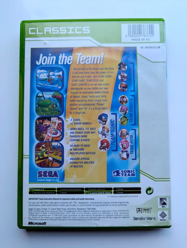 *** SONIC HEROES XBOX CLASSIC *** 3AAA