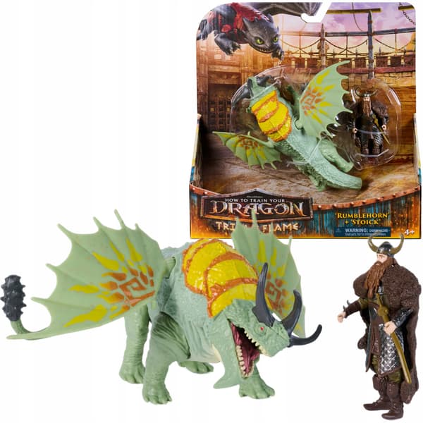 HOW TO TRAIN YOUR DRAGON: RUMBLEHORN THE CRACKER FIGURINE + STOICK