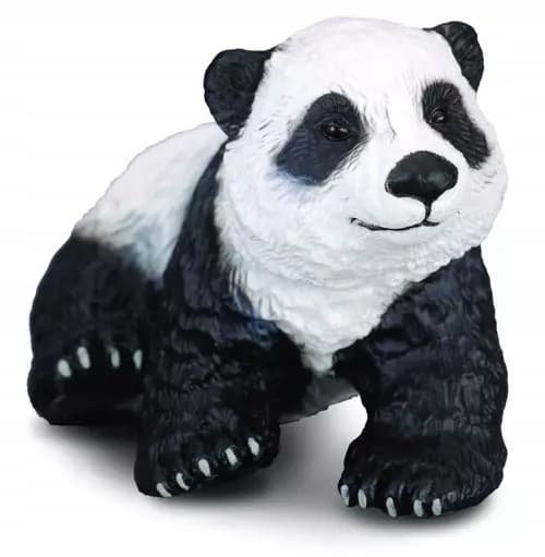 A seated giant panda cub.
