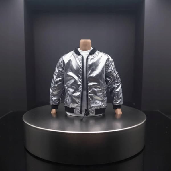 Cropped jacket in 1/6 scale. Zip fastening. 12-inch silver figure jacket