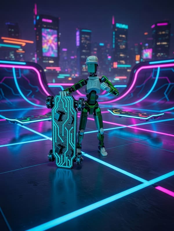 3D figurine – Articulated figure on a hoverboard: Dummy 13