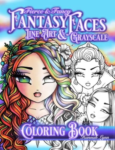 Fierce & Fancy Fantasy Faces Grayscale Colouring Book