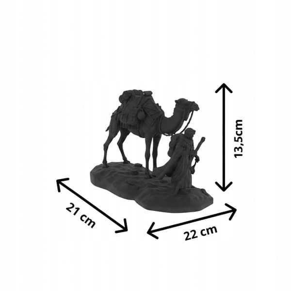 FIGURINE OF A TRAVELLER WITH A CAMEL ON A BASE – DECORATIVE, MULTICOLOURED