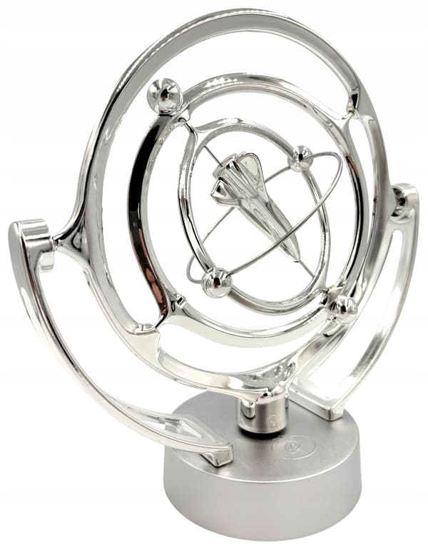 Battery-powered perpetual motion machine with a rocket – decorative silver rocket, space-themed ornament