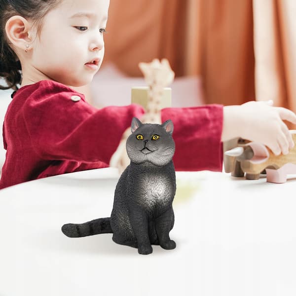 BLACK REALISTIC PLASTIC CAT FIGURINE FOR DECORATION