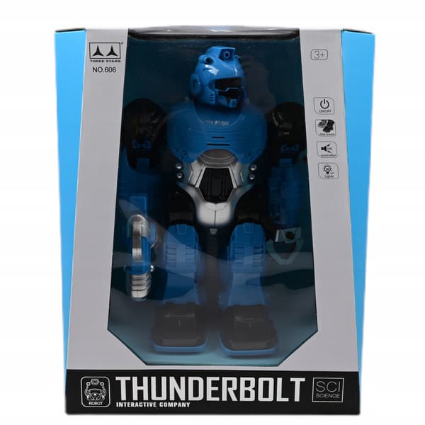 ROBOT WALKS, SHOOTS, GLOWS – BLUE FIGURINE