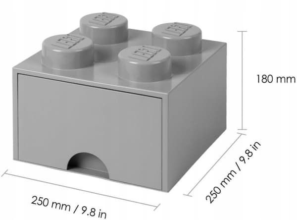LEGO 4-Compartment Brick Storage Box with Drawer, 2x2 Container, Large Grey Box