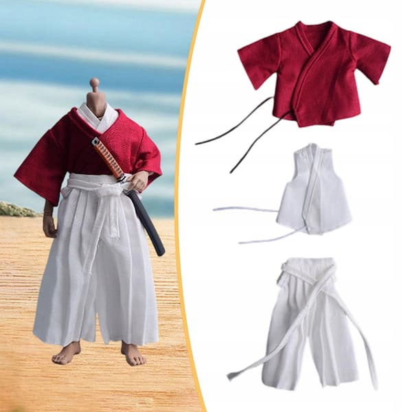 1:12 Action figure Doll’s clothes Samurai uniform, fabric, red and white