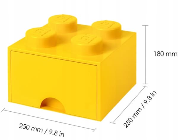 LEGO 4-Compartment Brick Storage Box with Drawer, 2x2 Container, Large Yellow Box