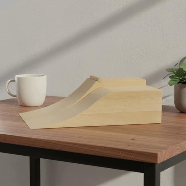 A solid wood toe-skate ramp for practising Ollies, with an elegant design – Location G