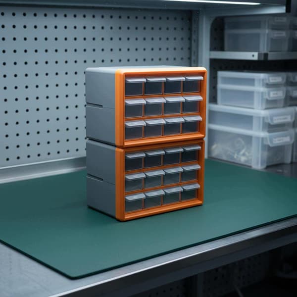 Organiser, Cabinet, Clear Drawers, Drawer, Cabinet, Stackable, 8-Grid, Orange