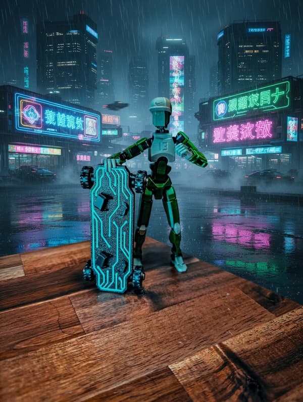 3D figurine – Articulated figure on a hoverboard: Dummy 13
