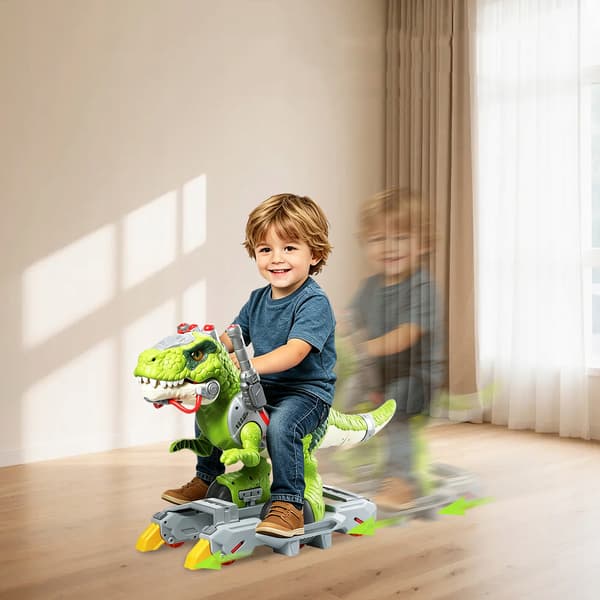 A LARGE INTERACTIVE T-REX DINOSAUR THAT BLOWS OUT STEAM, WALKS, ROARS AND GLOWS