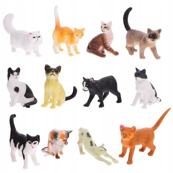 12 CAT FIGURINES IN VARIOUS COLOURS – DECORATION AND GIFT