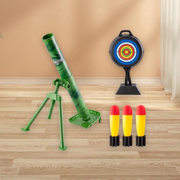 Mortar Launcher Toy Set with 3 protective foam shells, loading bucket and green rocket