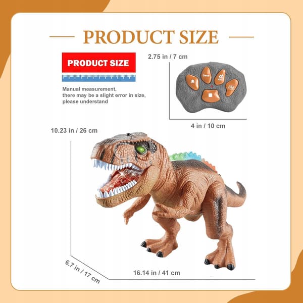 Dinosaur toy Remote-controlled dinosaur Electronic walking toy in brown