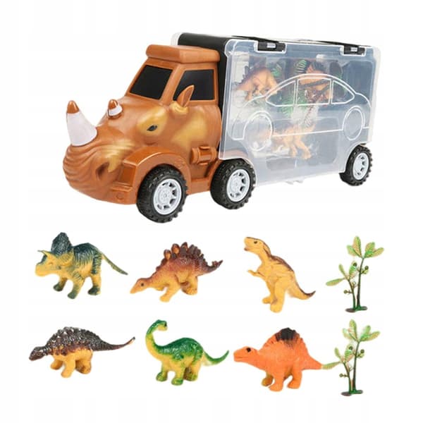 Transport lorry with 4 mini plastic animals – Pull-Back toy set: long-nosed rhino