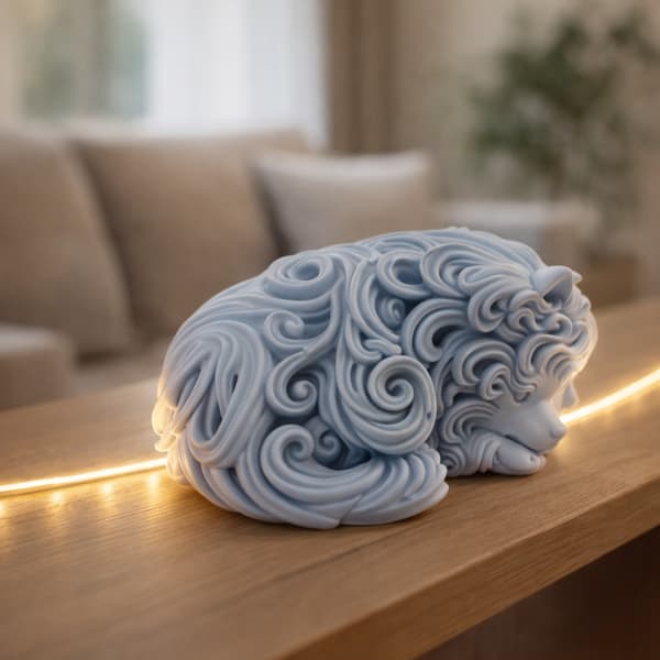 DECORATIVE FIGURINE: SLEEPING POMERANIAN, OPENWORK, VARIOUS COLOURS