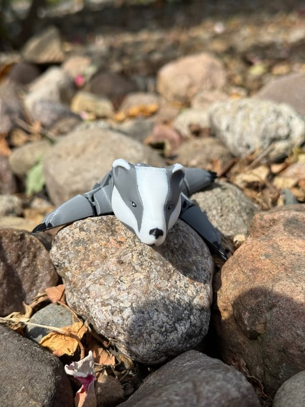 3D segmented badger figurine with moving parts, decorative item, toy, gift