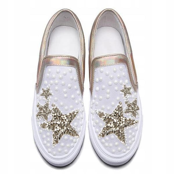 6 x 4cm Bling Star Iron-On Patches, Light Grey
