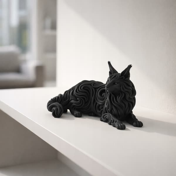 DECORATIVE FIGURINE: LYING MAINE COON CAT, OPENWORK, VARIOUS COLOURS