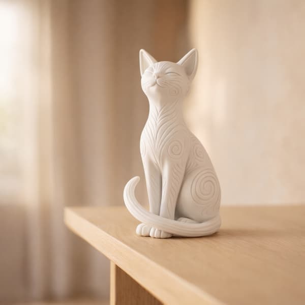DECORATIVE FIGURINE: SITTING CAT WITH TRIBAL PATTERN, MANY COLOURS