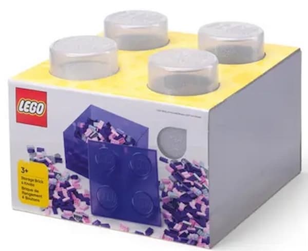 LEGO STORAGE BOX FOR BUILDING BLOCKS, 4-PIECE SET, TRANSPARENT GREY WITH GLITTER