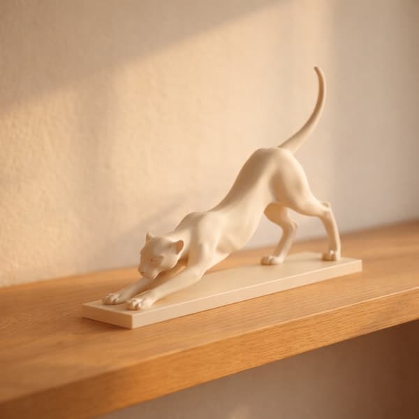 STRETCHING PANTHER FIGURINE ON A BASE – DECORATIVE, MULTICOLOURED