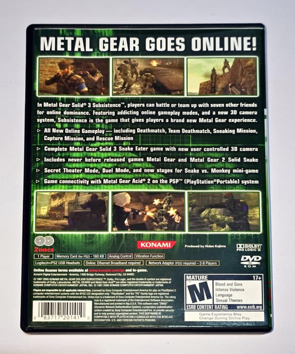 METAL GEAR SOLID 3 SUBSISTENCE PS2 NTSC – BOX ONLY – NO GAME DISCS!