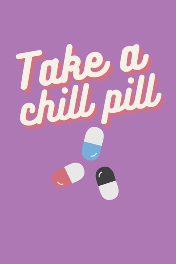 'Take a chill pill' notebook: a colourful, blank, lined notebook in 90s style