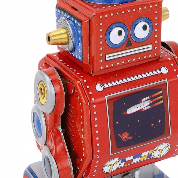 Vintage wind-up robot, handmade retro wind-up robot toy