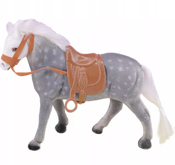 A grey horse with spots, 23 cm.