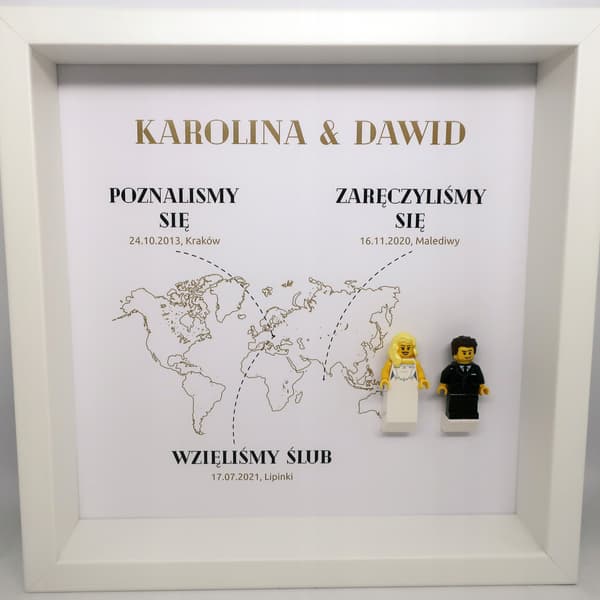 WEDDING FRAME: WORLD MAP WITH LEGO FIGURES