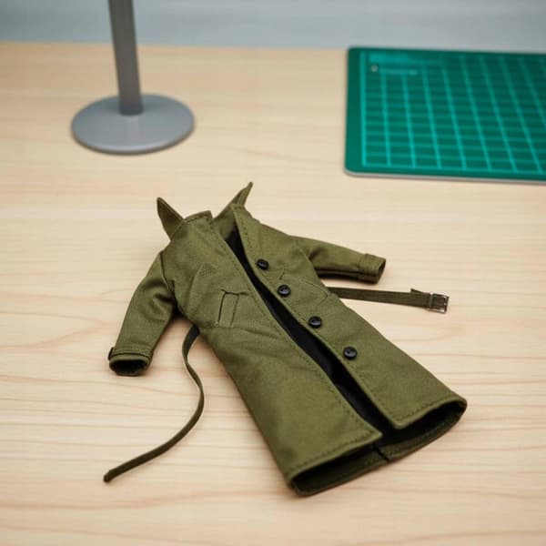 1/12 scale trench coat, poseable with internal wire, 6-inch black figure