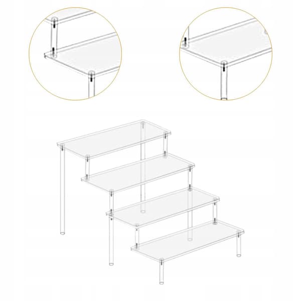 Transparent acrylic riser display stand, easy to install, Multi 4 Tier