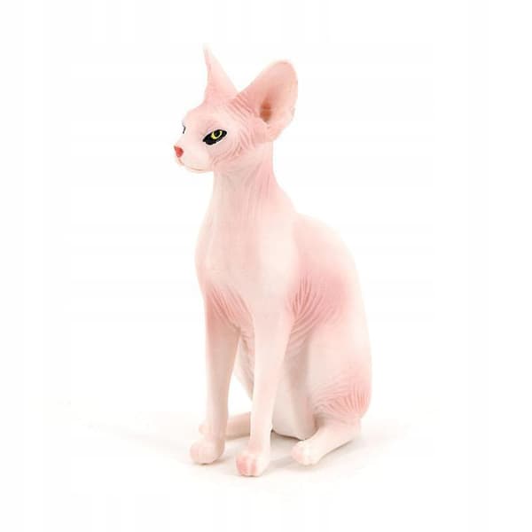 Sphynx Cat Simulation: Hairless Cat Figurine, Sitting Pose, Animal Model, Left-Facing