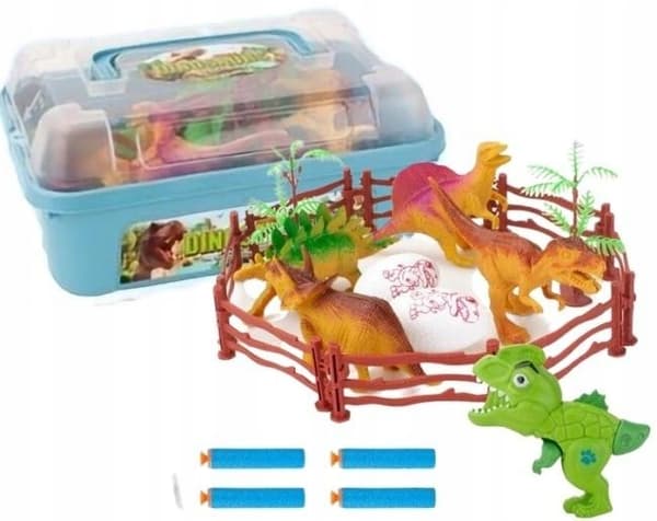 Dinosaur set with an egg and a fence in a box