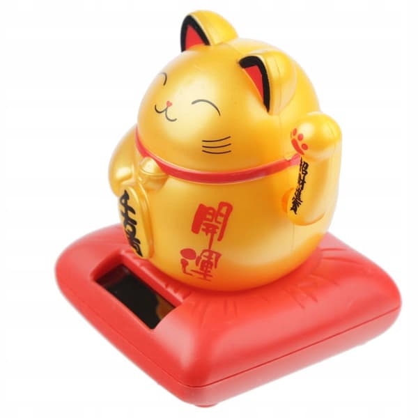 Solar-powered lucky cat figurine waving its paw