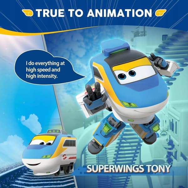 Super Wings Tony the robot-transforming train with HoloLight cargo
