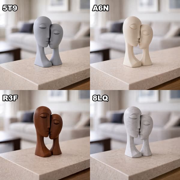 DECORATIVE ABSTRACT FIGURINE FEATURING A PAIR OF FACES ON A BASE – MANY COLOURS