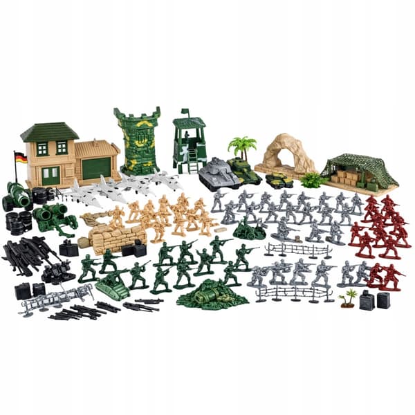 LARGE SET: MILITARY BASE AND SOLDIER FIGURINES