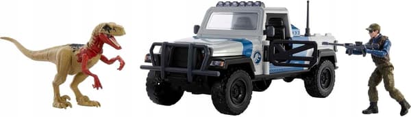 OFF-ROAD VEHICLE SET WITH DINOSAUR AND HUMAN FIGURINES