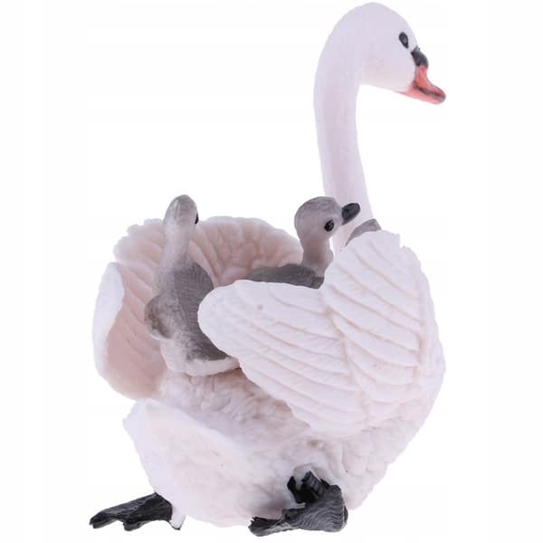 Realistic white swan with baby figurines; Animal figurines; Easter eggs; Cake