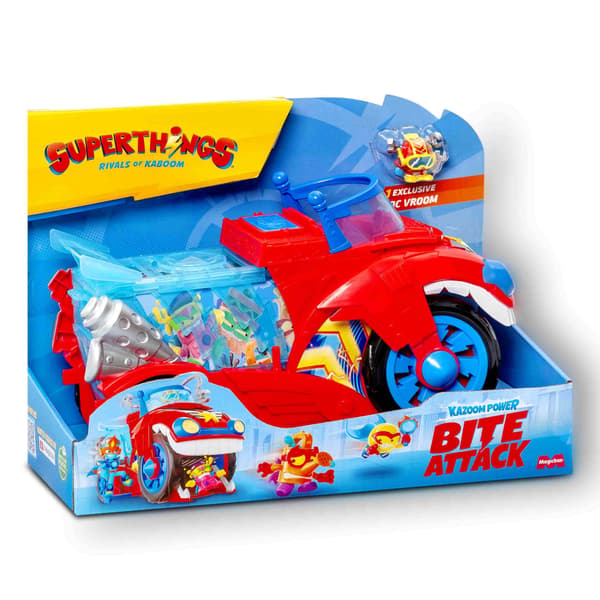 SUPERTHINGS BITE ATTACK VEHICLE WITH REMOVABLE CAGE AND DOC VROOM FIGURINE!